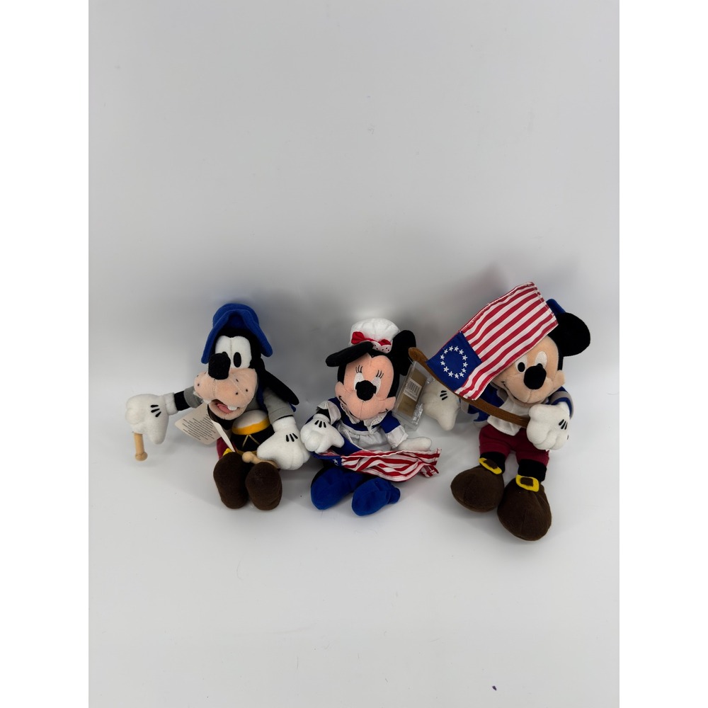 Disney Store American Heritage Plush Set Mickey Minnie Goofy Patriotic 3pc